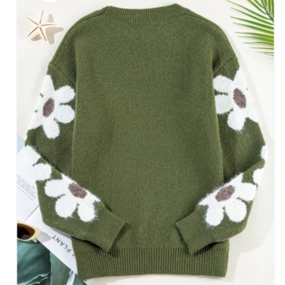 Green floral crewneck sweater - Picture 3 of 4